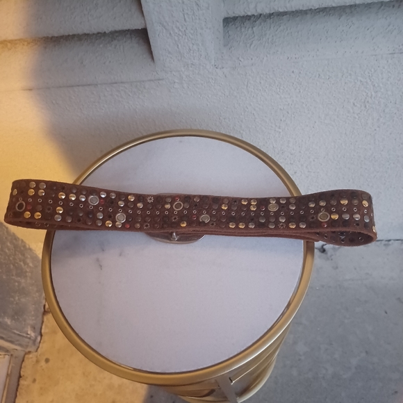 Devil's Skin brown leather stones/studs 2" belt. - Picture 2 of 6